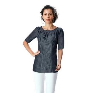 Gathered Scoop Neck Tunic Top in Denim Blue
